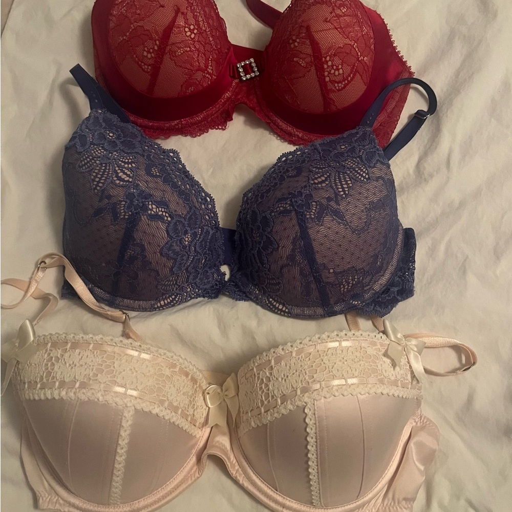 Lace Elegance Bra Trio - Red, purple,Ivory